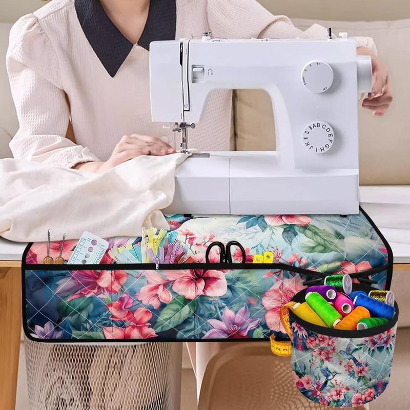 Kathyboom Bird Pink Flowers Sewing Machine Mat with Pockets for Sewing Accessories Non Slip Mats Reduce Noise Vibration, Movement - Image 4